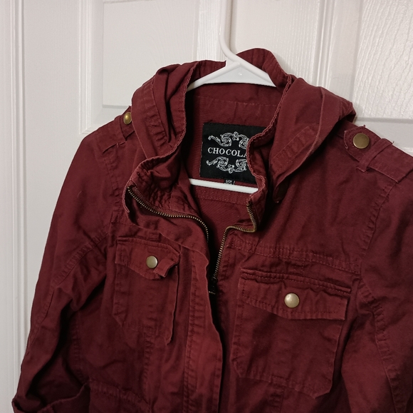 Chocolate. Burgundy color lightweight full zip casual jacket. Small. - Picture 2 of 7